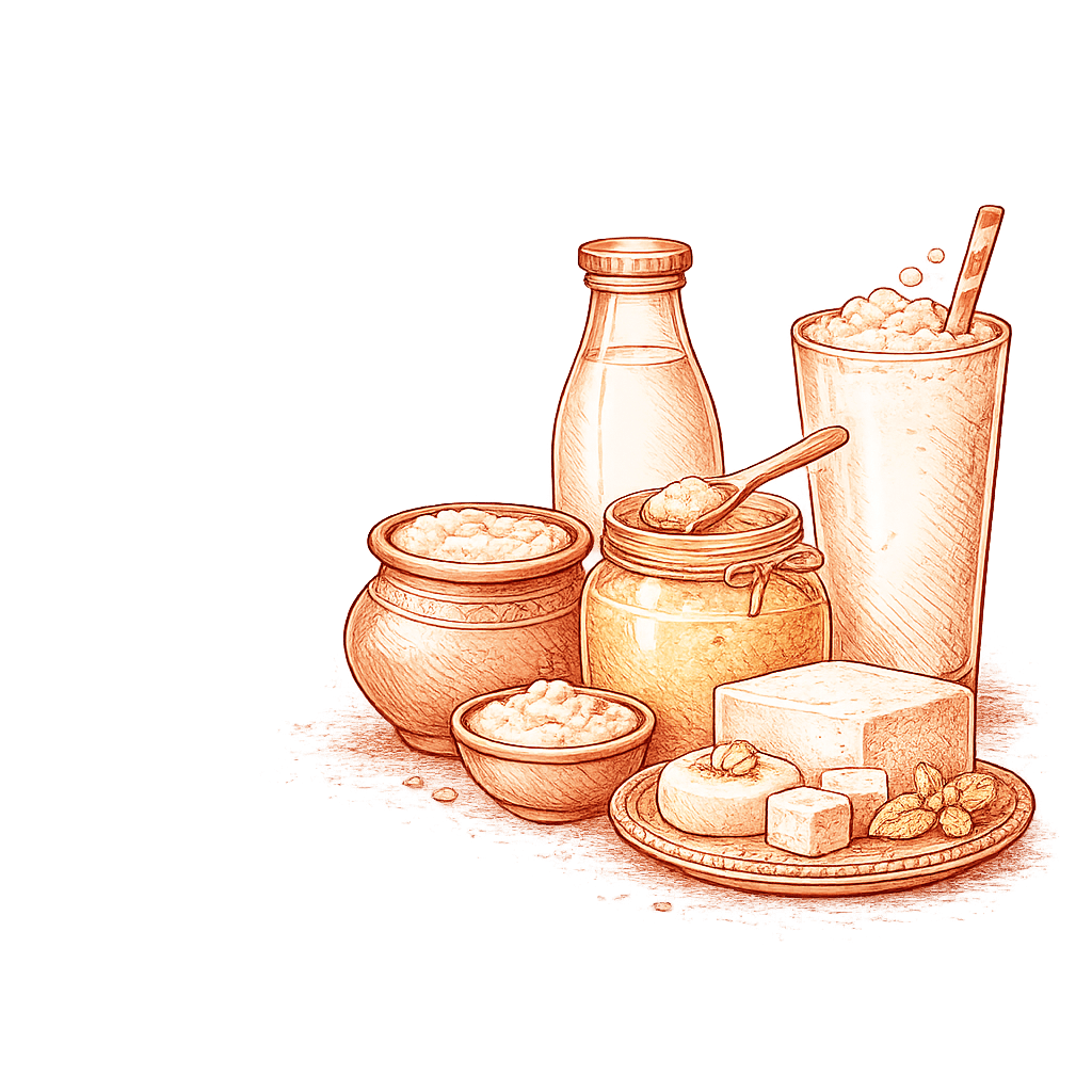 An illustration of Vijaya dairy products